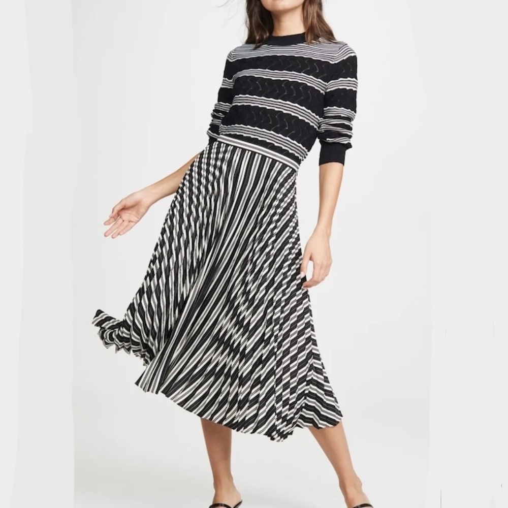 NWT Club Monaco Pleated Annina Skirt Black White Sz 2